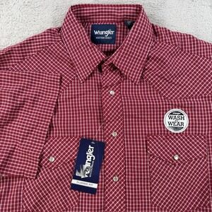 Wrangler Shirt Mens LT Red Plaid Western Pearl Snap Short Sleeve Rodeo Ranch NEW